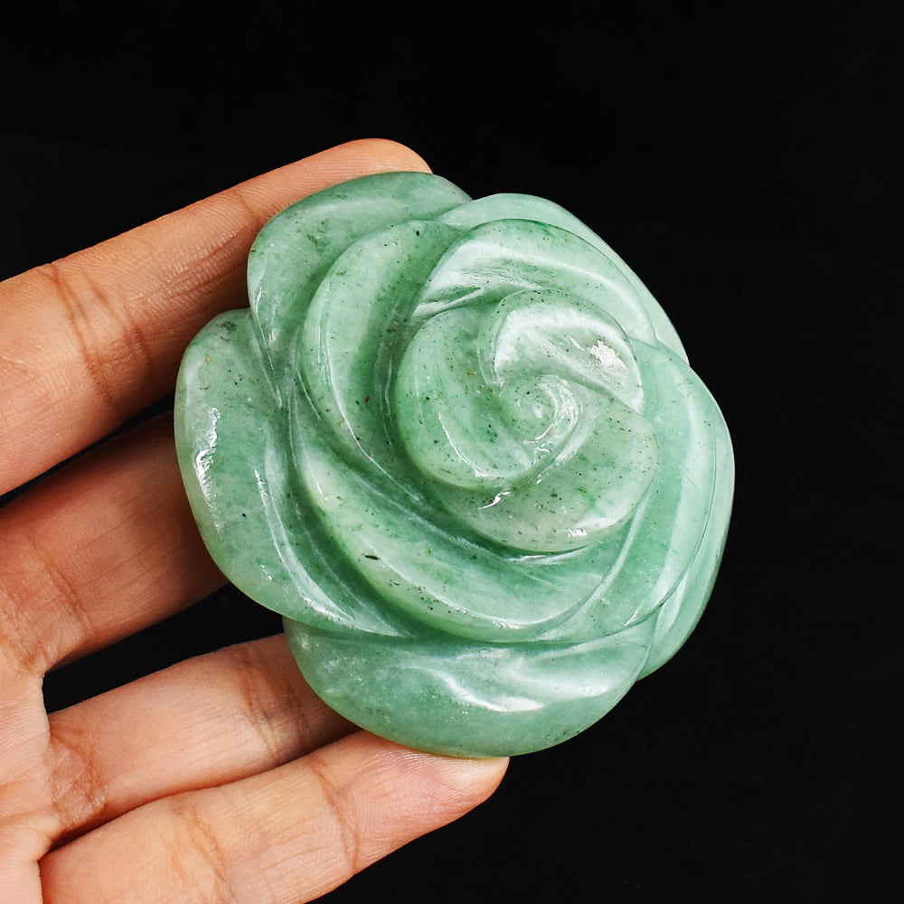 Natural 632.00 Carats Genuine Green Aventurine  Hand Carved  Gemstone Rose Flower  Carving