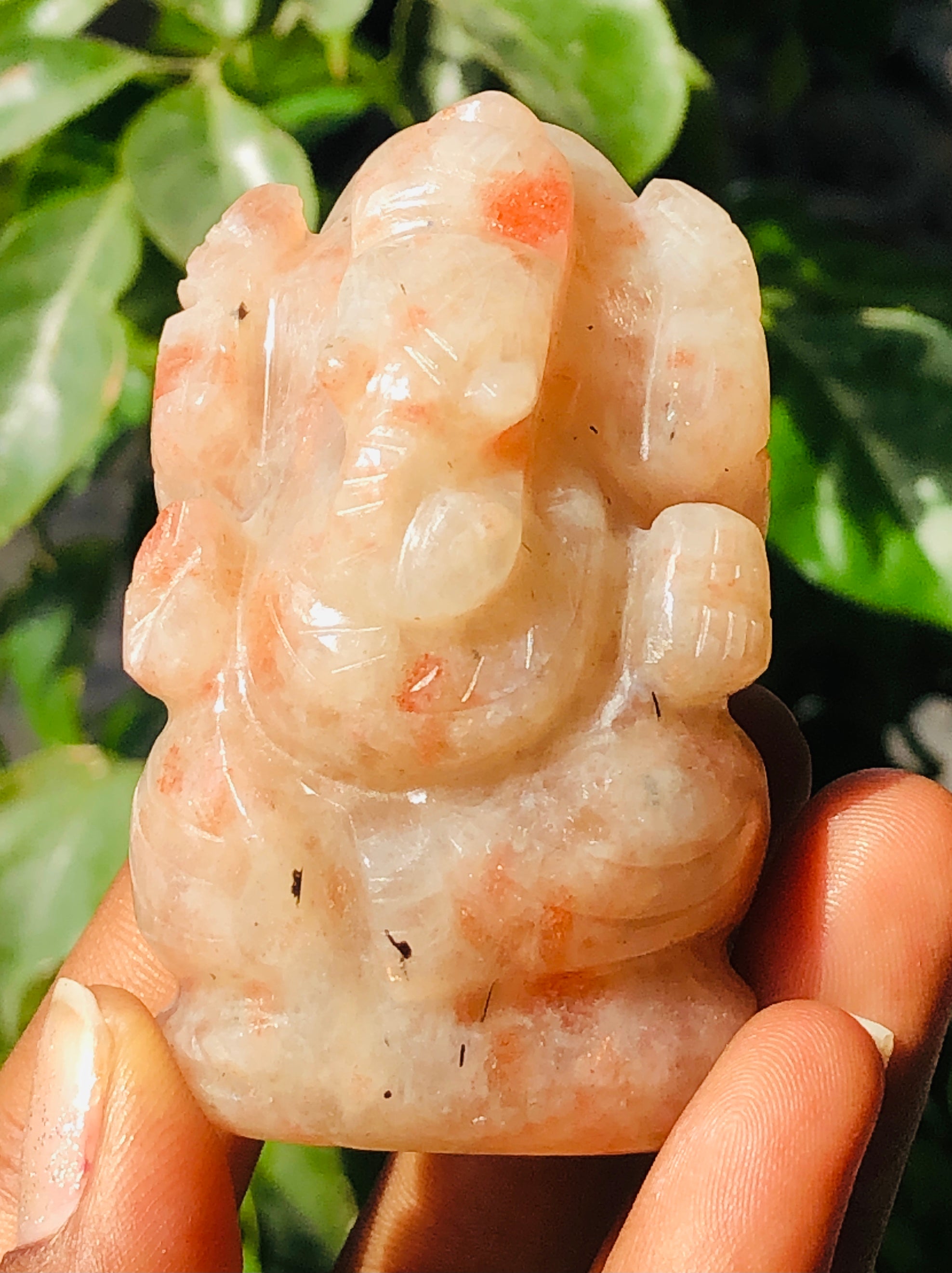 Artisian 524.00 Carats Sunstone Divine Hand Carved Genuine Crystal Gemstone Carving Lord Ganesha