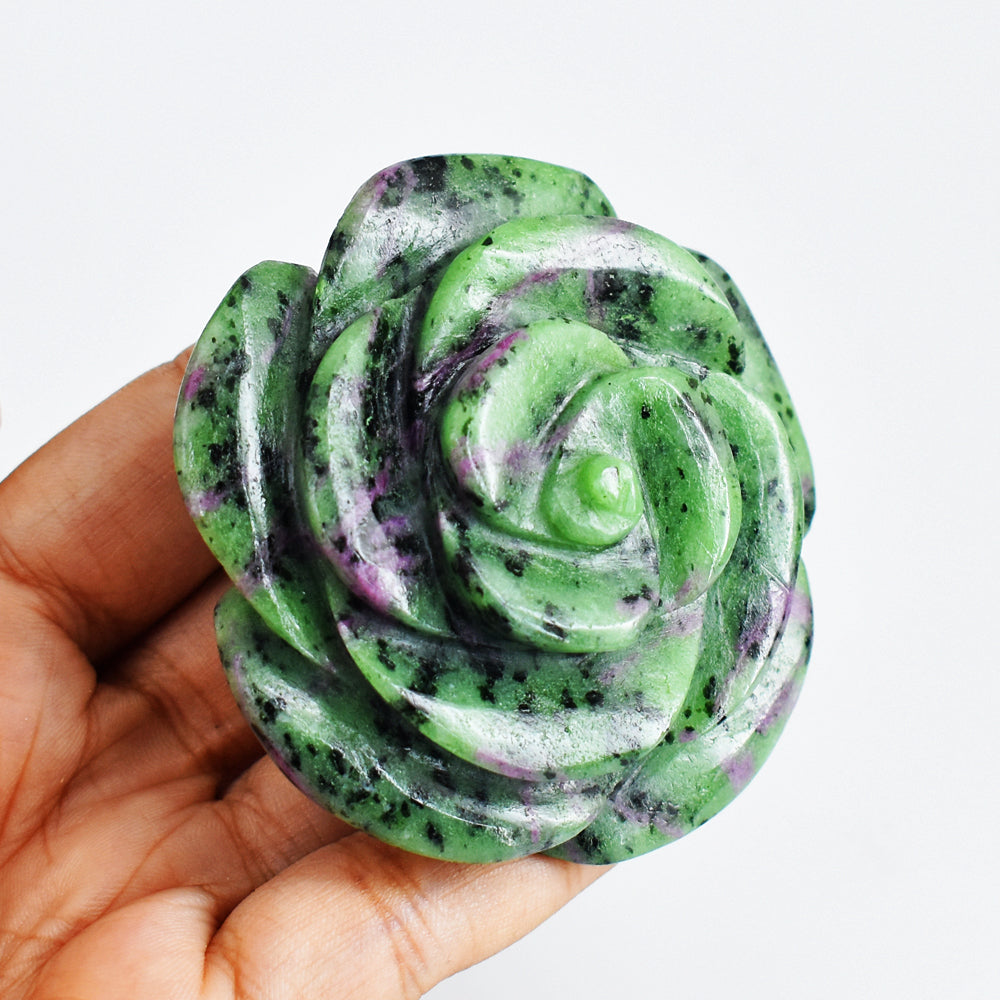 691.00 Cts  Exclusive Ruby Zoisite Hand  Carved  Genuine Carving Rose Flower Gemstone Carving