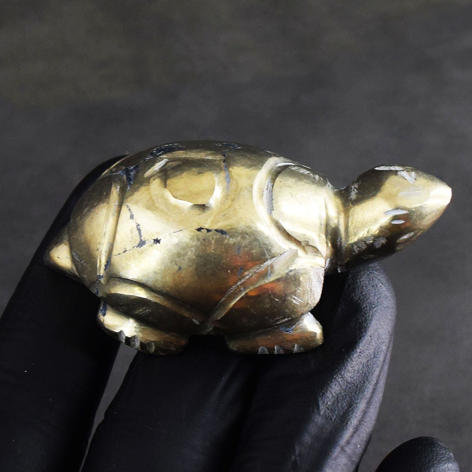 Superb 379.00 Cts Genuine Pyrite Gemstone Hand Carved Premium Turtle Crystal