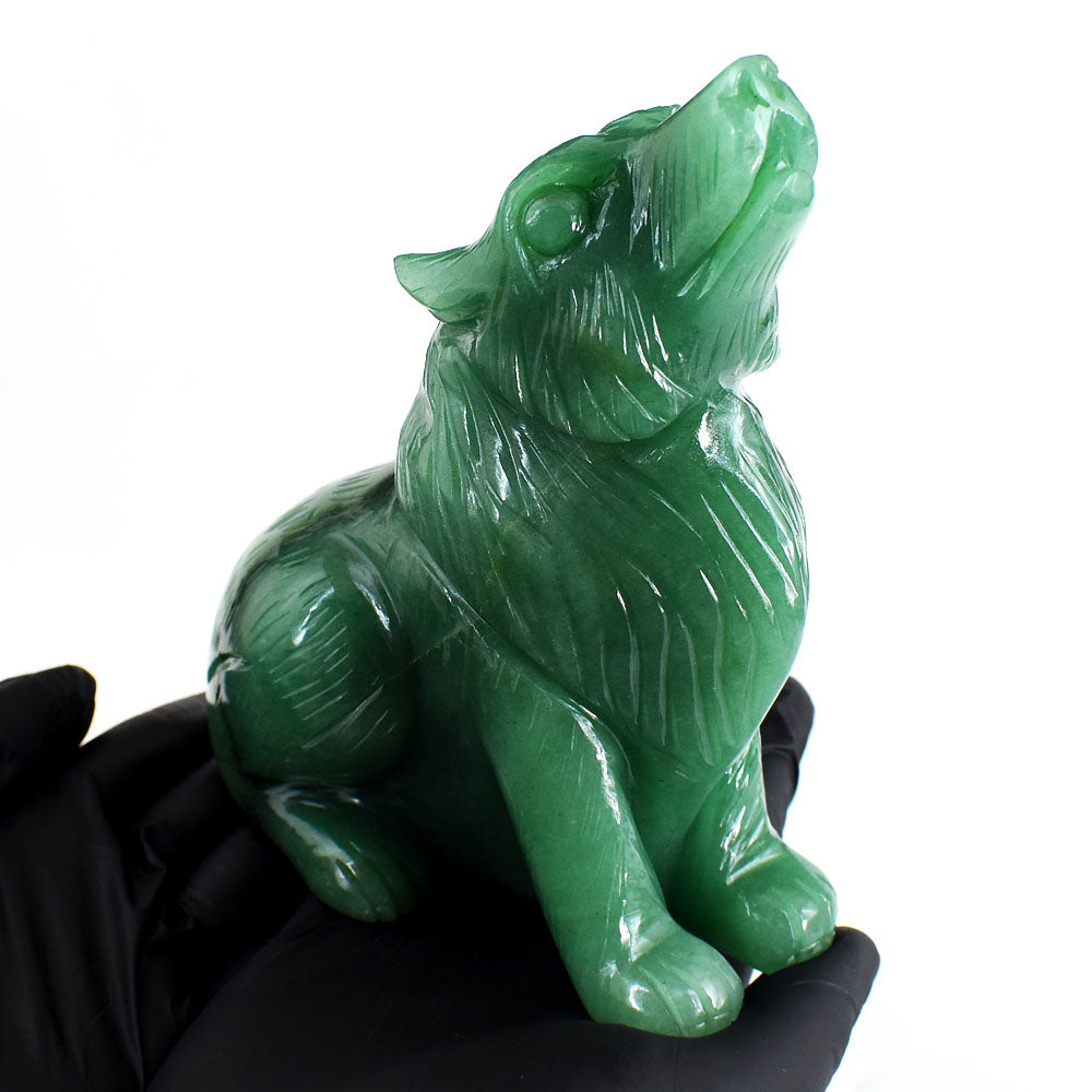 Amazing 4550.00 Cts Genuine Green Aventurine Hand Carved Wolf Gemstone Crystal Carving