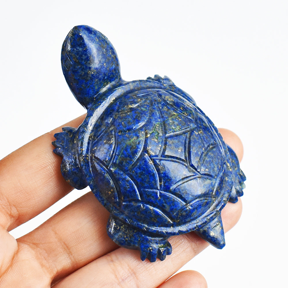 Exclusive 438.00 Cts Genuine Lapis Lazuli  Hand Carved  Crystal Gemstone  Turtle Carving