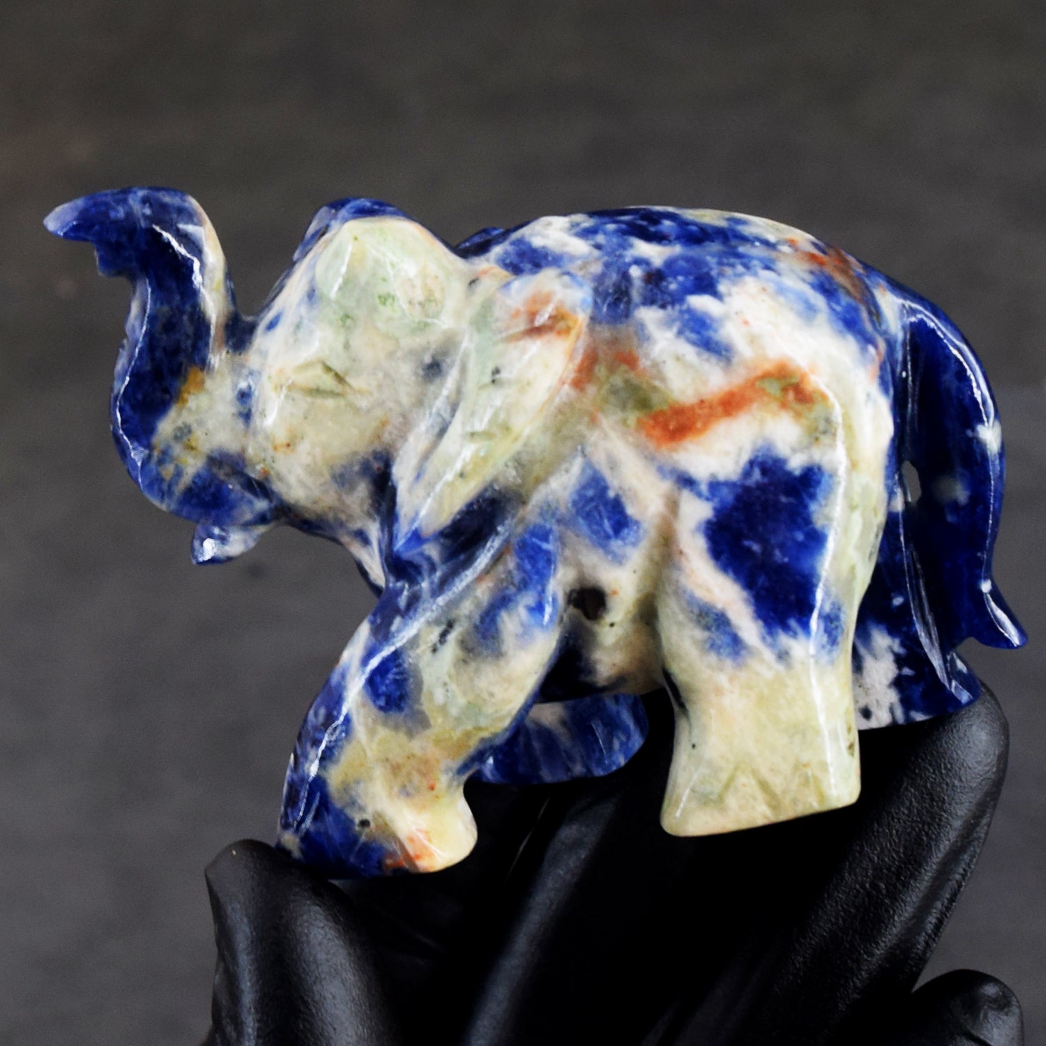 Awesome 604.00 Cts Genuine Sodalite Carved Premium Crystal Elephant
