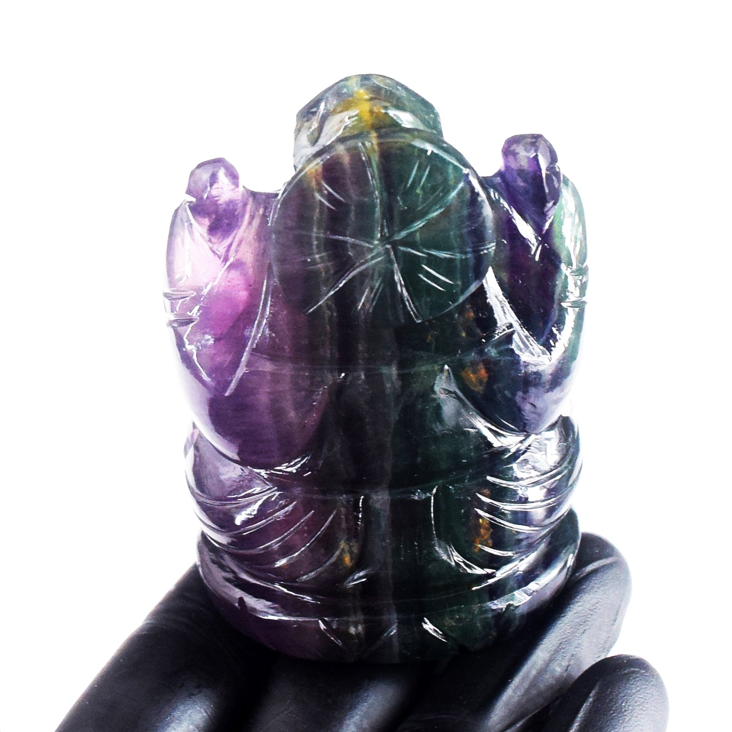 Amazing 1389.00 Cts Genuine Purple Fluorite Hand Carved Lord Ganesha Crystal