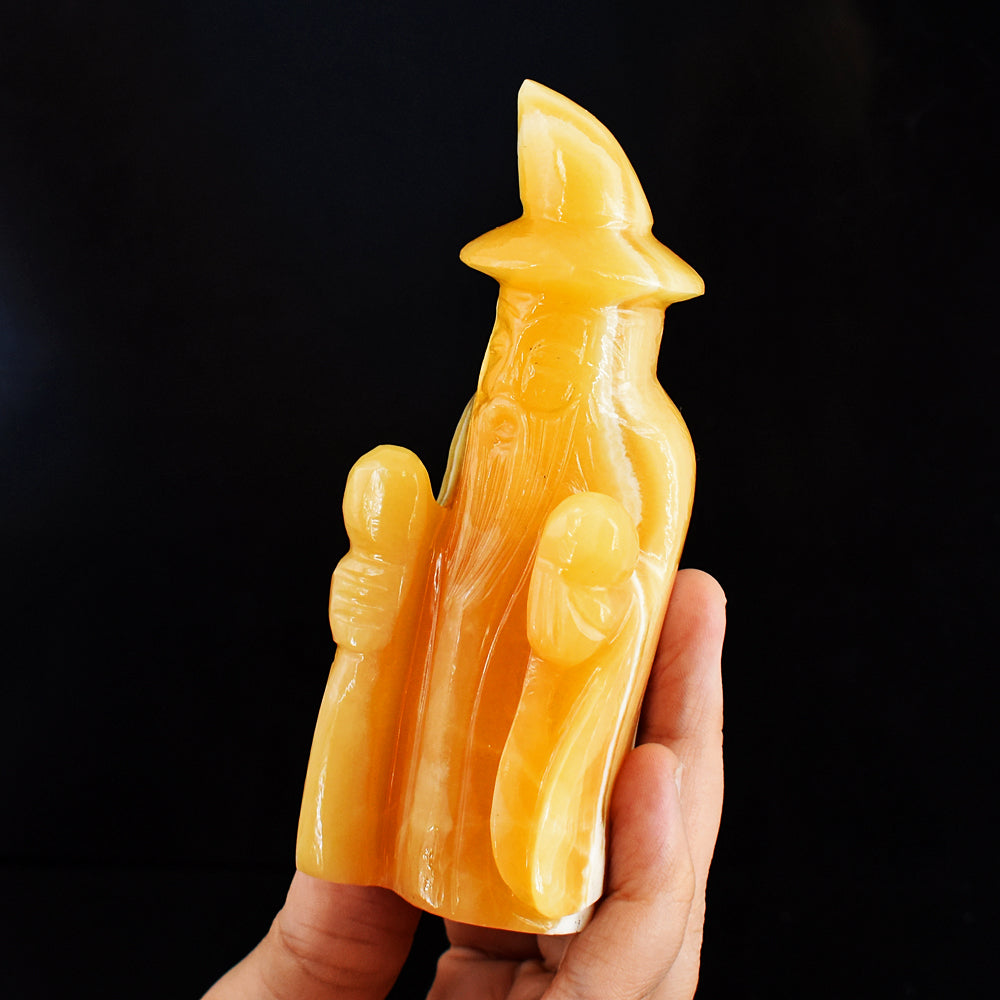 Awesome 1470.00 Carats Yellow Rhodochrosite Hand Carved Crystal Gemstone Wizard Carving