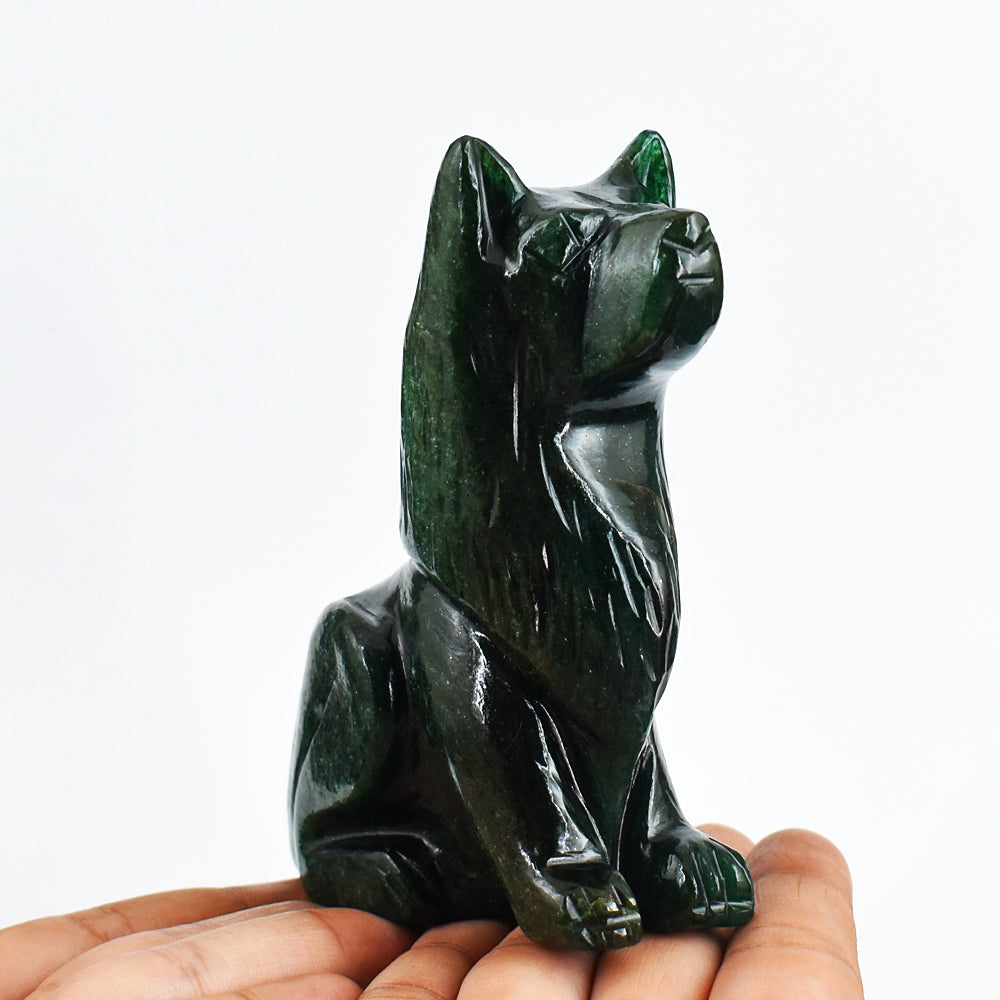 Awesome 1741.00 Cts Genuine Green Jade Hand Carved Crystal Gemstone Carving Dog