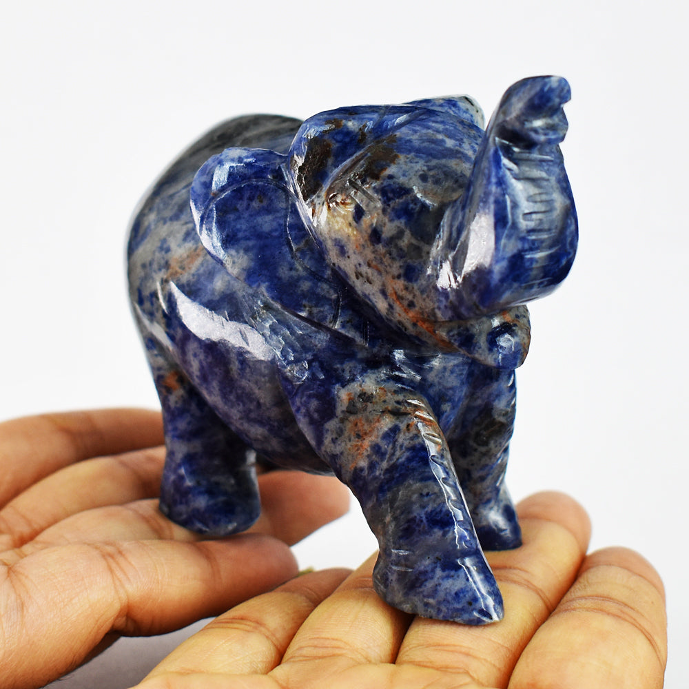 Artisian 1400.00 Cts  Blue Sodalite  Hand Carved Genuine Crystal Gemstone Carving Elephant