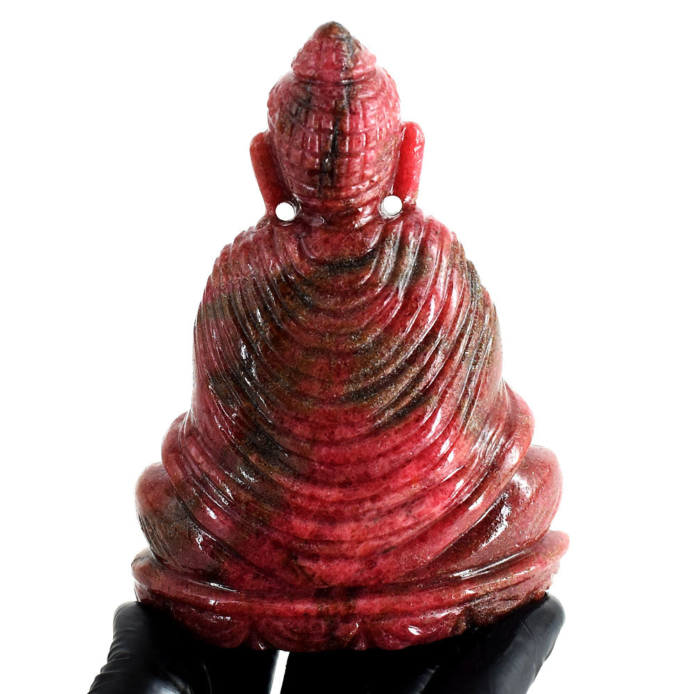 Gorgeous 2343.00 Cts Genuine Pink Rhodonite Hand Carved Crystal Gemstone Buddha Idol Carving