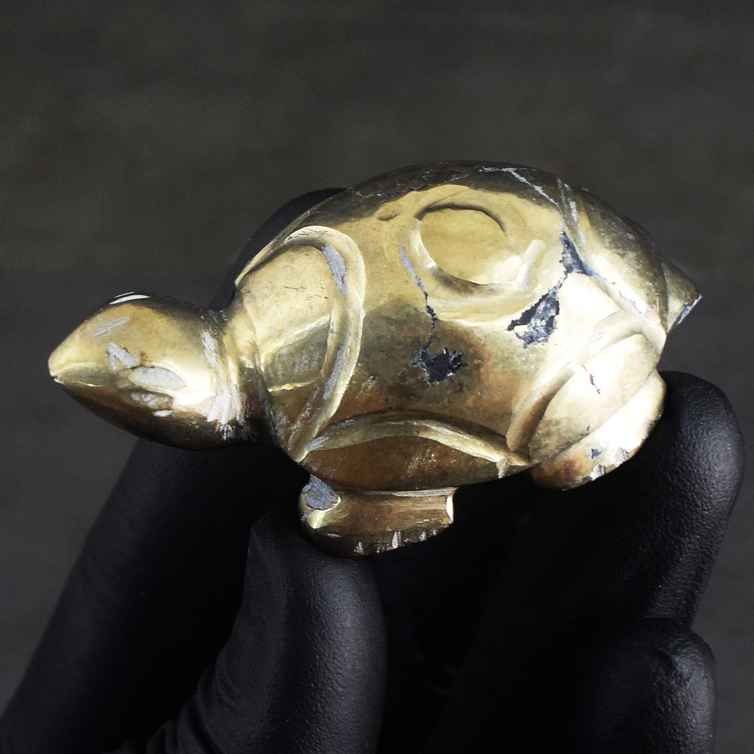Superb 379.00 Cts Genuine Pyrite Gemstone Hand Carved Premium Turtle Crystal