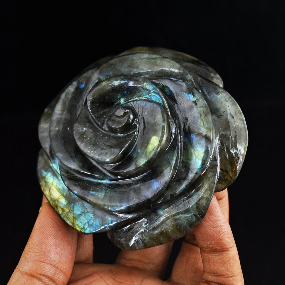 Amazing Flash Labradorite 904.00 Carats  Genuine  Hand Carved  Gemstone  Rose Flower Carving