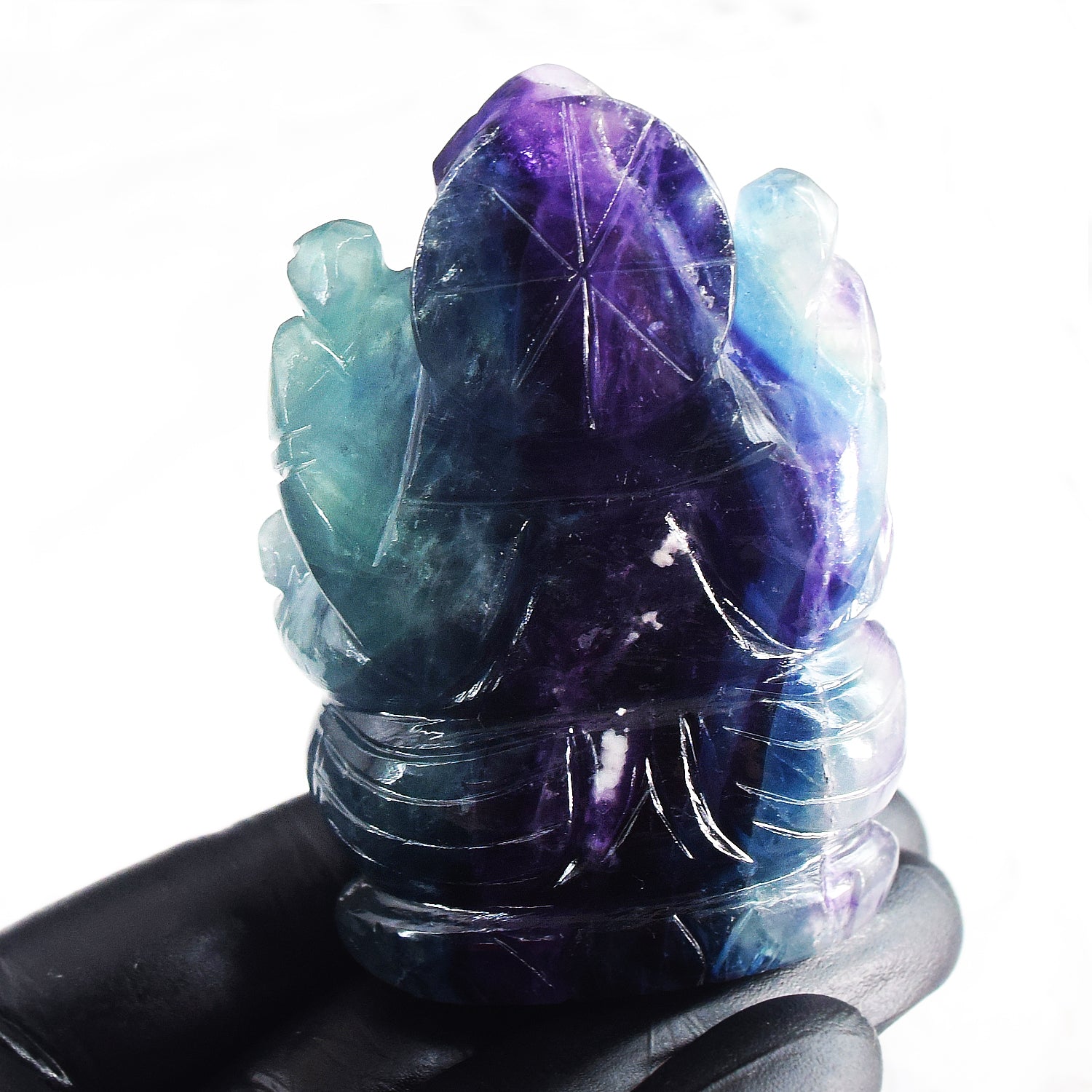 Magnetic 797.00 Cts Genuine Hand Carved Purple Fluorite Premium Crystal Lord Ganesha
