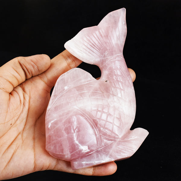 Natural 1511.00 Cts  Genuine Pink Rose Quartz Hand Carved Crystal Gemstone Fish Carving