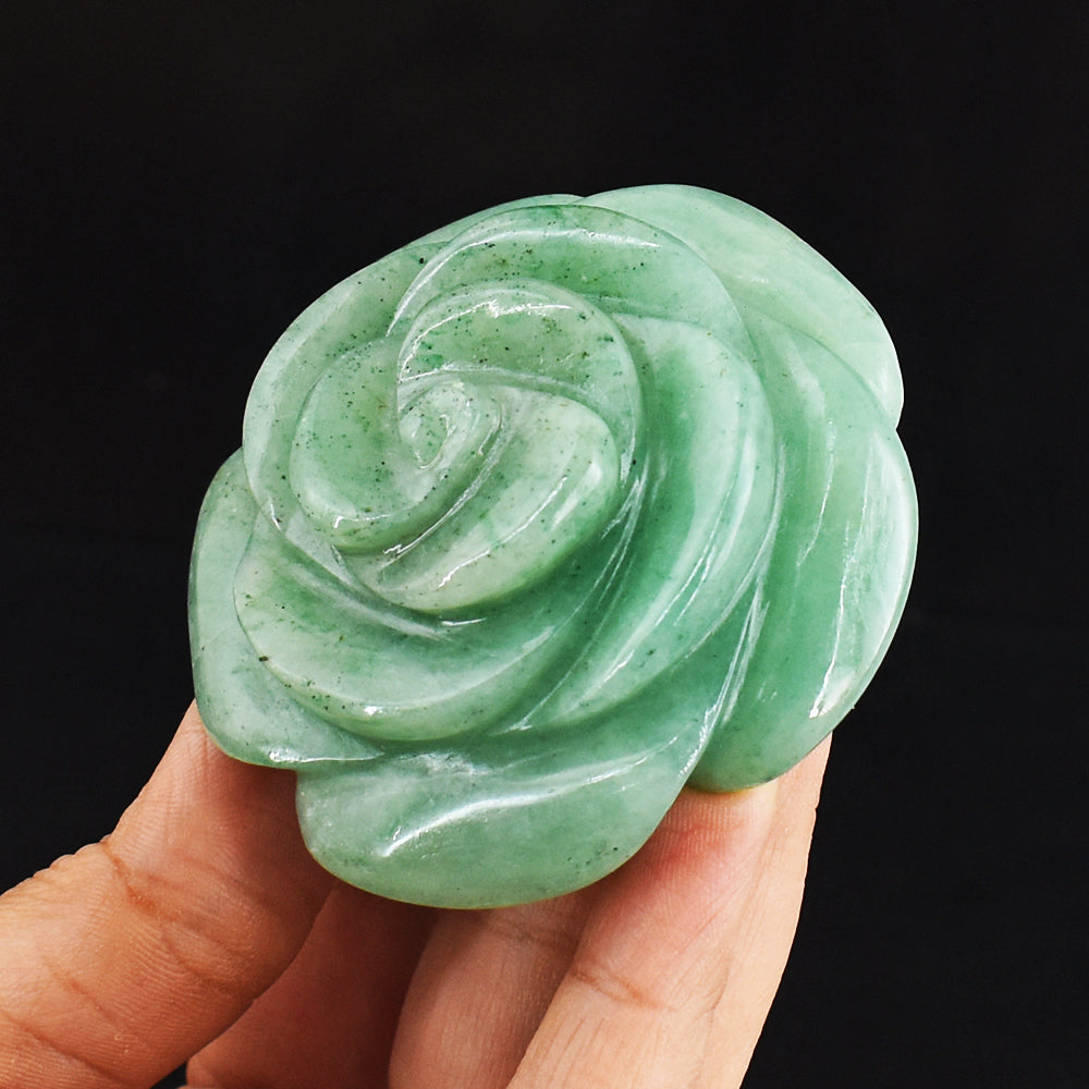 Natural 632.00 Carats Genuine Green Aventurine  Hand Carved  Gemstone Rose Flower  Carving