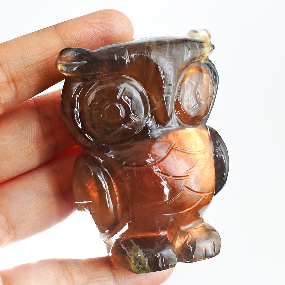 Artisian 1043.00 Carats Genuine Multicolor Fluorite Hand  Carved Crystal Gemstone Owl Carving