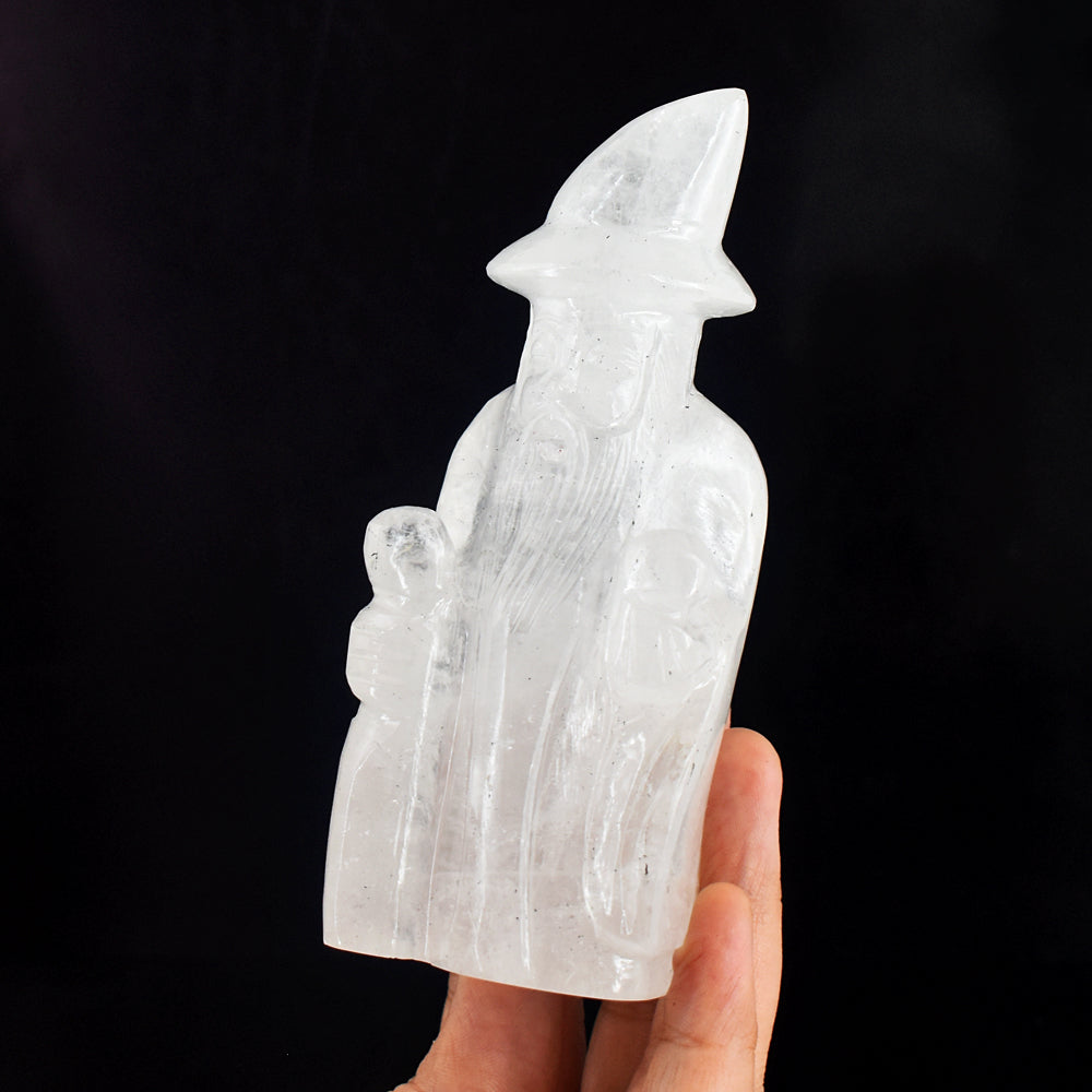 Natural 1700.00 Cts Genuine White Quartz  Hand Carved Crystal Gemstone Wizard Carving