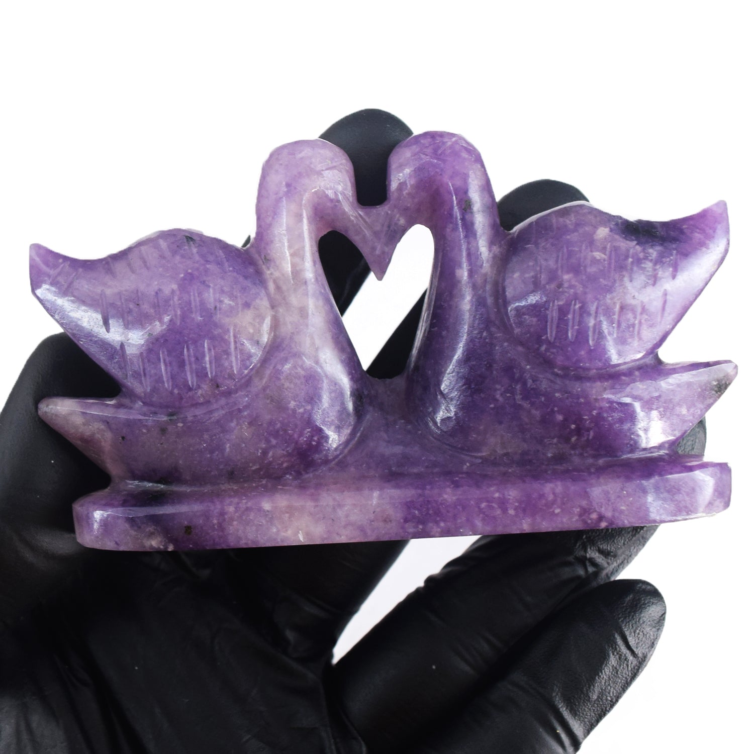 Exclusive 773.00 Cts Genuine Lepidolite Hand Carved Love Premium Swan Pair