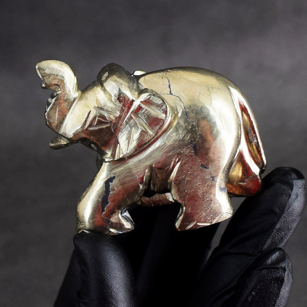 Stunning 634.00 Cts Genuine Pyrite Hand Carved Crystal Premium Elephant Gemstone