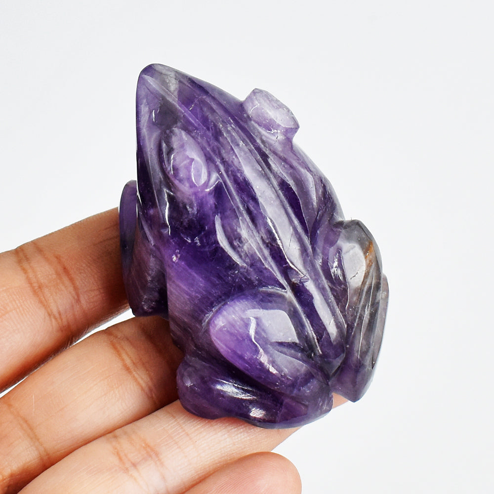 Amazing 432.00 Carats  Genuine Amethyst Hand Carved  Crystal Gemstone Frog Carving