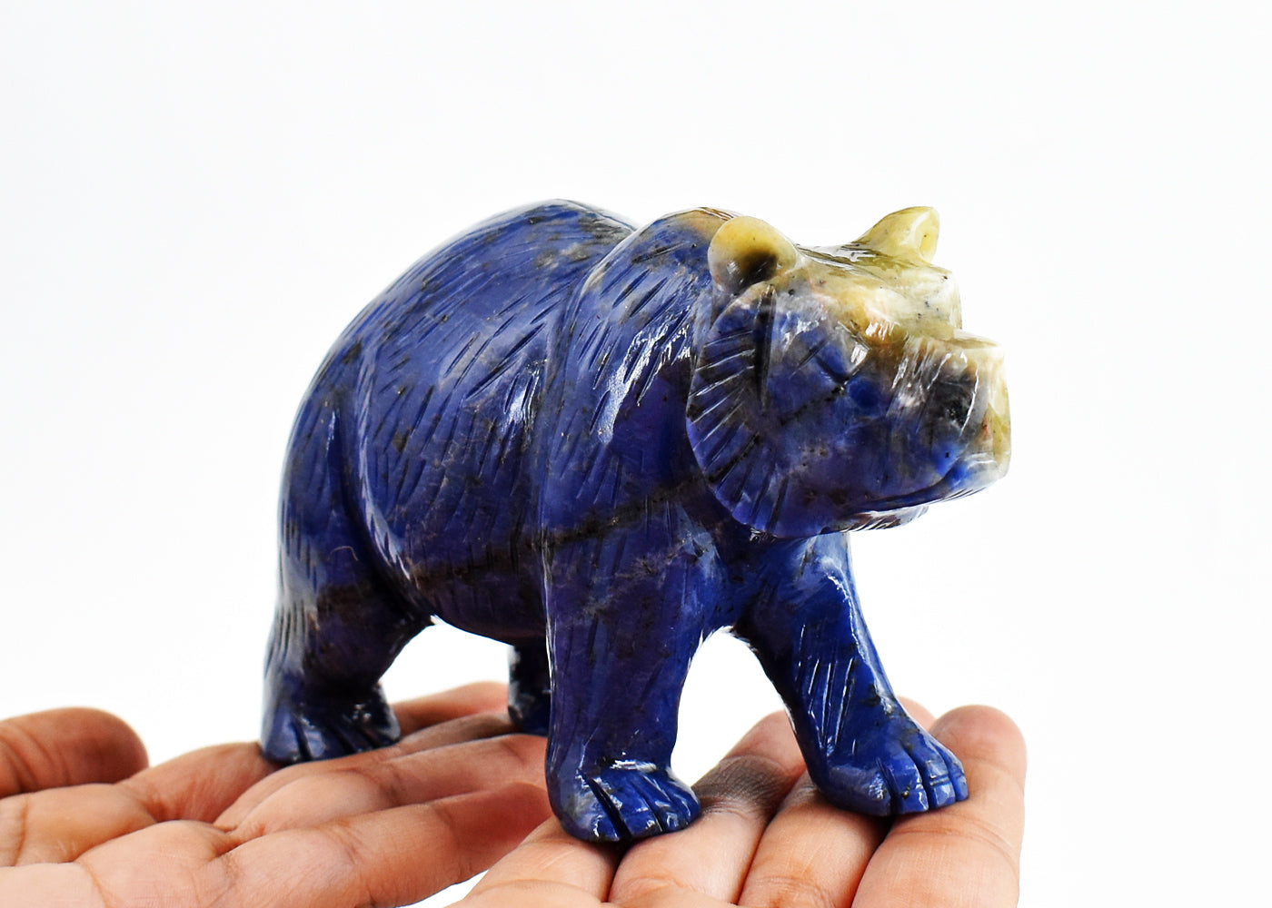 Exclusive 3546.00 Carats  Genuine  Sodalite  Hand  Carved Crystal  Bear Gemstone Carving