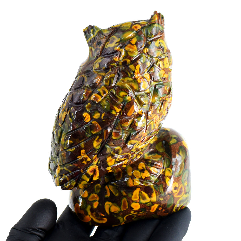 Fabulous 2711.00 Cts Genuine Fruit Jasper Hand Carved Crystal Gemstone Owl Carving