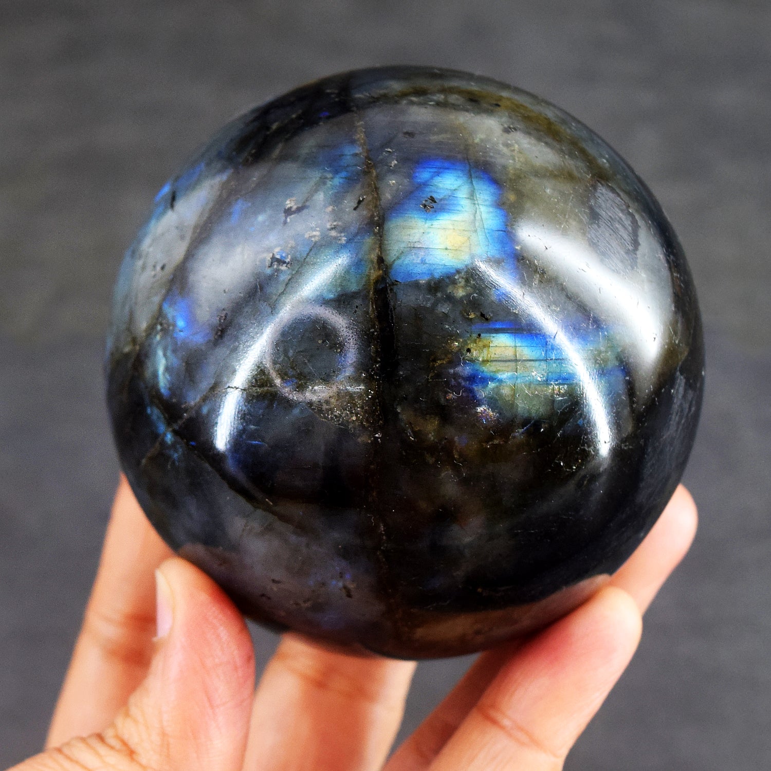 Genuine 2977.00 Cts Genuine Golden & Blue Flash Labradorite Healing Crystal Specimen Premium Sphere