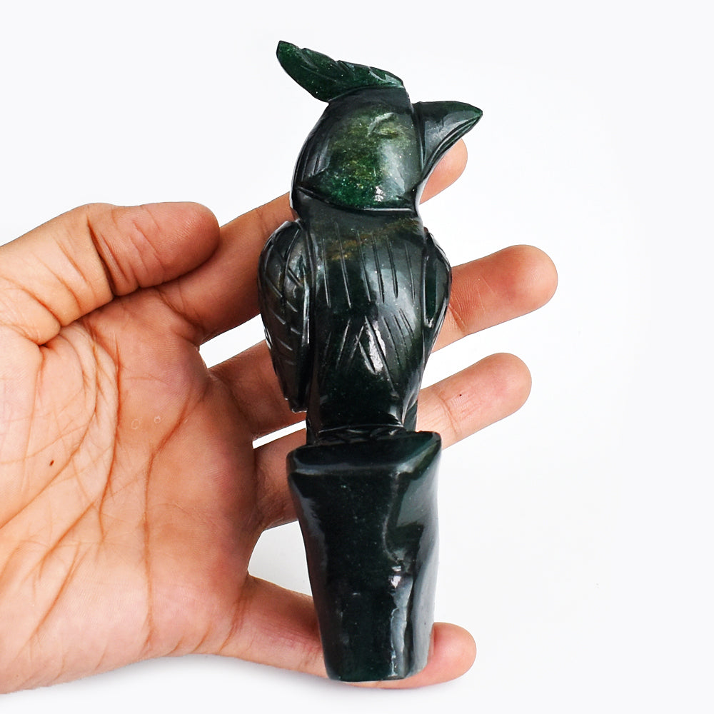 Marvellous  1369.00 Carats Genuine Green Jade Hand Carved Crystal Parrot Gemstone Carving
