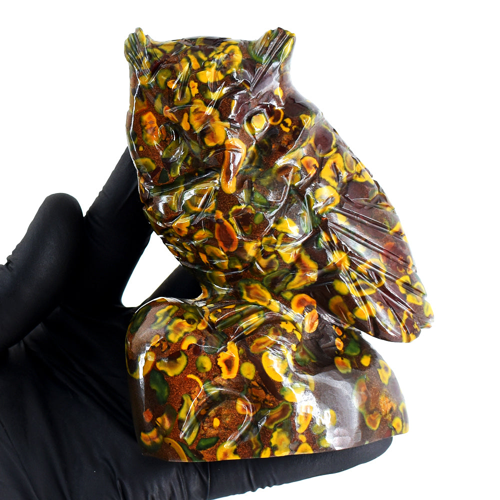 Fabulous 2711.00 Cts Genuine Fruit Jasper Hand Carved Crystal Gemstone Owl Carving