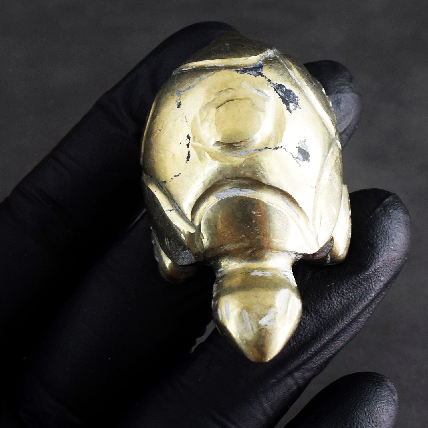Superb 379.00 Cts Genuine Pyrite Gemstone Hand Carved Premium Turtle Crystal