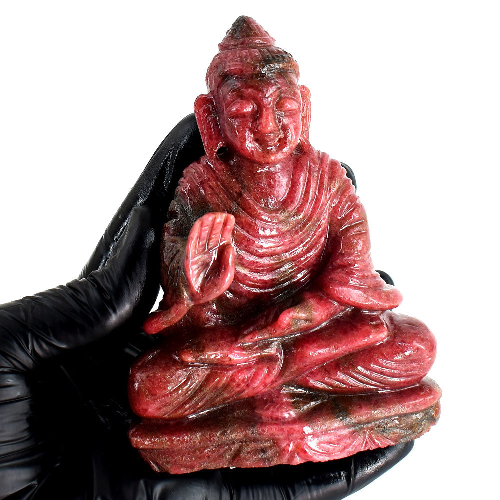 Gorgeous 2343.00 Cts Genuine Pink Rhodonite Hand Carved Crystal Gemstone Buddha Idol Carving