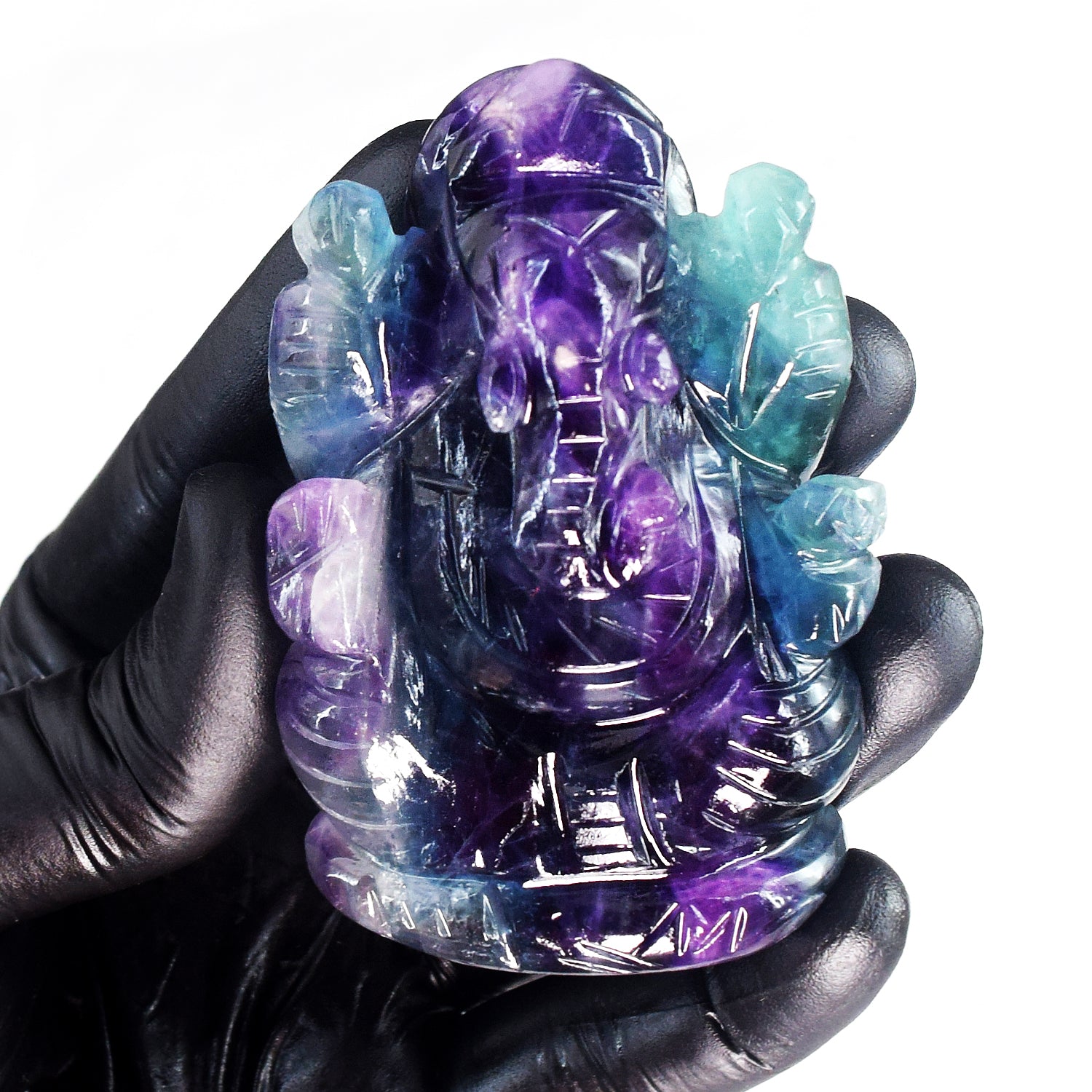 Magnetic 797.00 Cts Genuine Hand Carved Purple Fluorite Premium Crystal Lord Ganesha