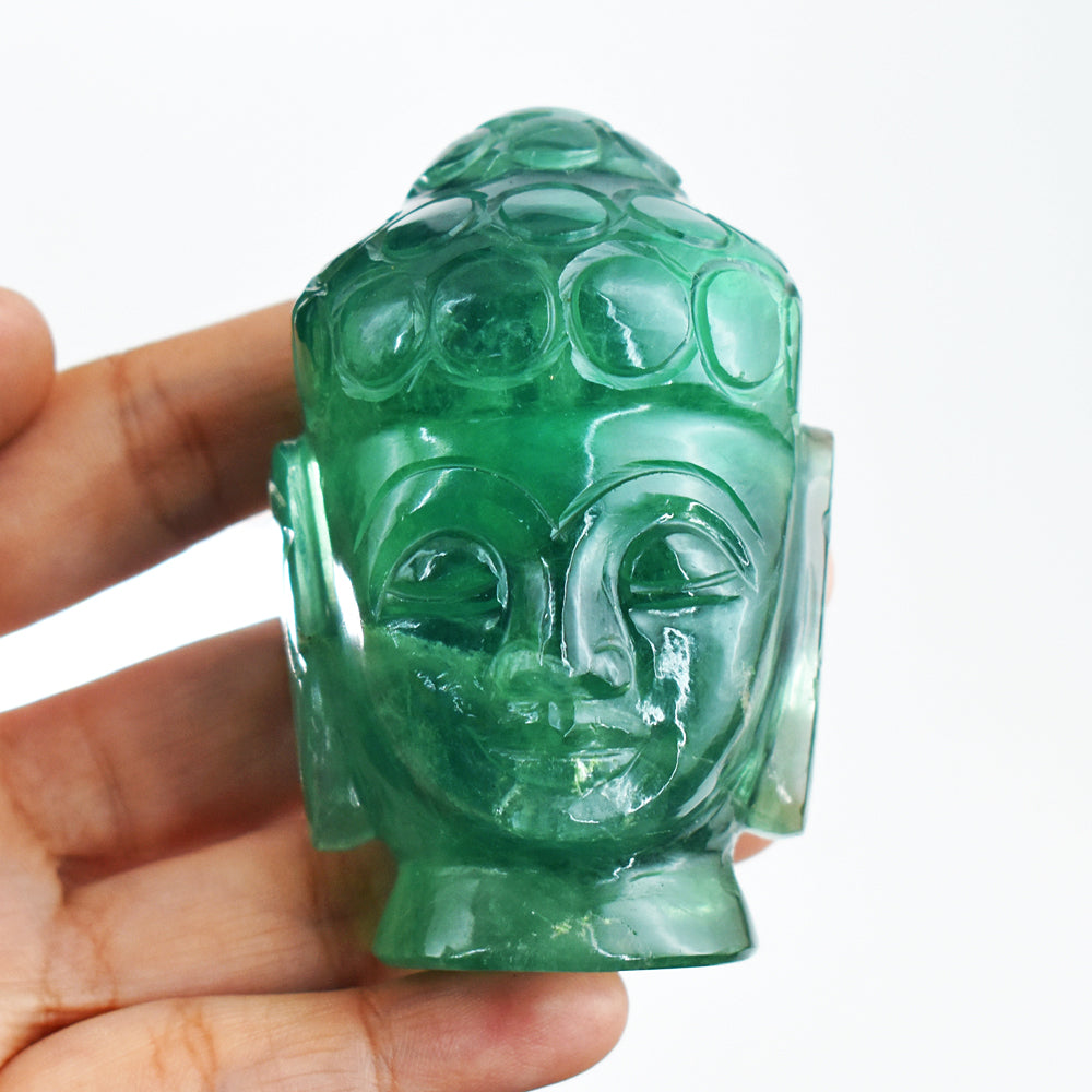 Amazing  1314.00 Carats  Genuine Multicolor Fluorite Hand Carved Crystal Gemstone Buddha Head Carving