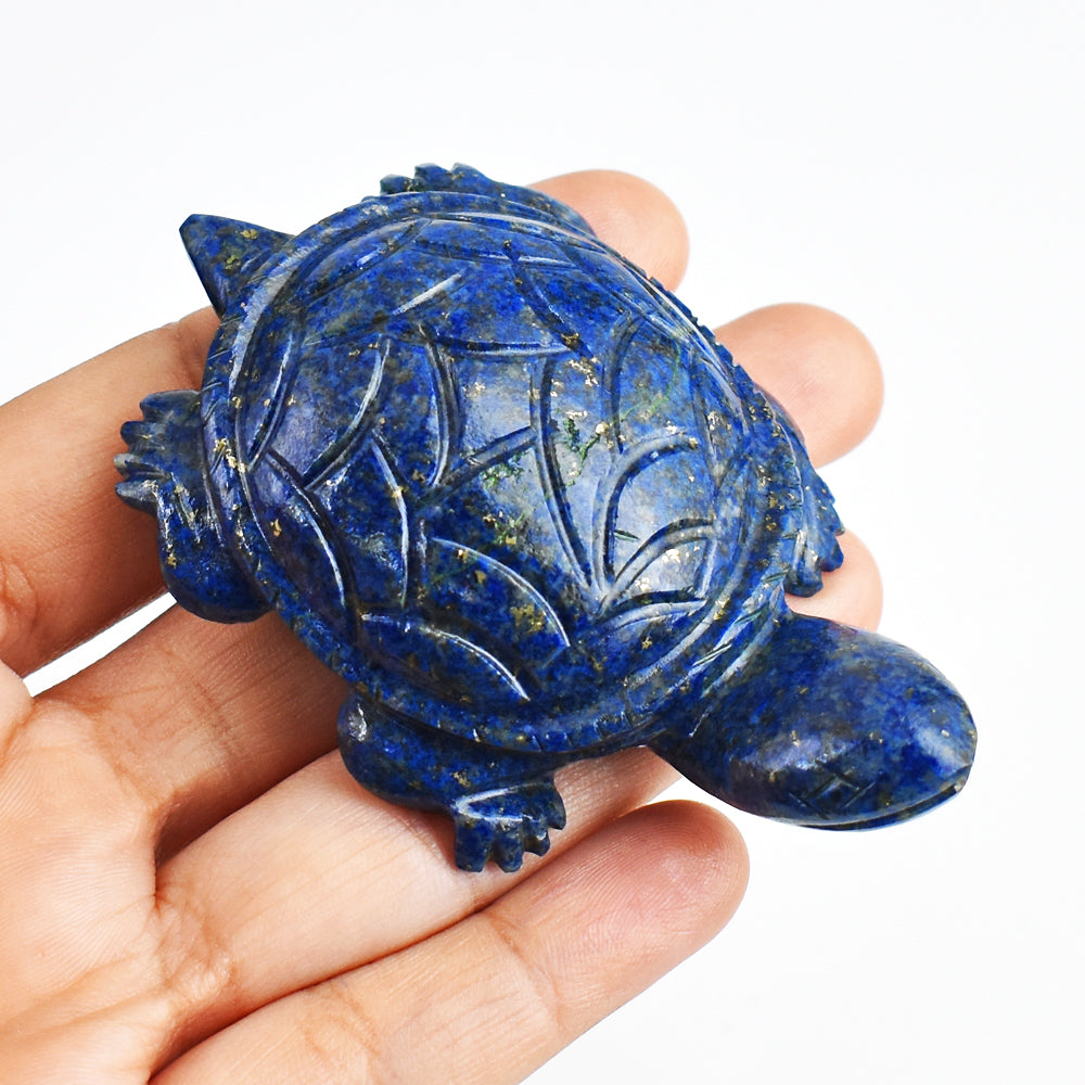 Exclusive 438.00 Cts Genuine Lapis Lazuli  Hand Carved  Crystal Gemstone  Turtle Carving