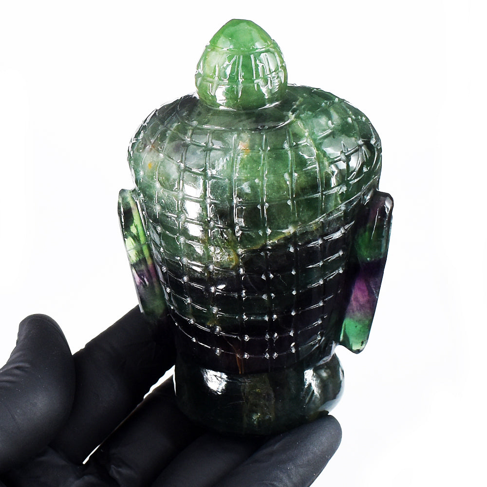 Beautiful 2084.00 Cts Genuine Multicolor Fluorite Hand Carved Crystal Gemstone Buddha Head Craving