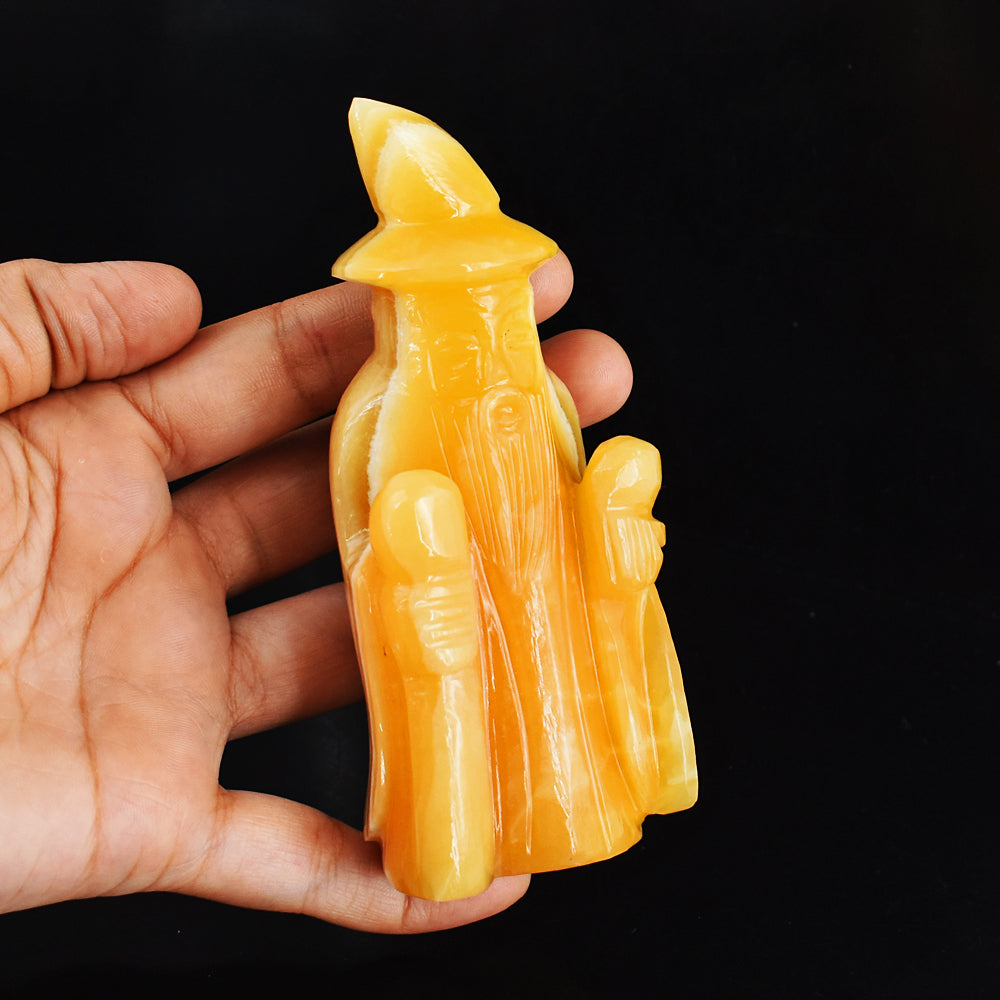 Awesome 1470.00 Carats Yellow Rhodochrosite Hand Carved Crystal Gemstone Wizard Carving