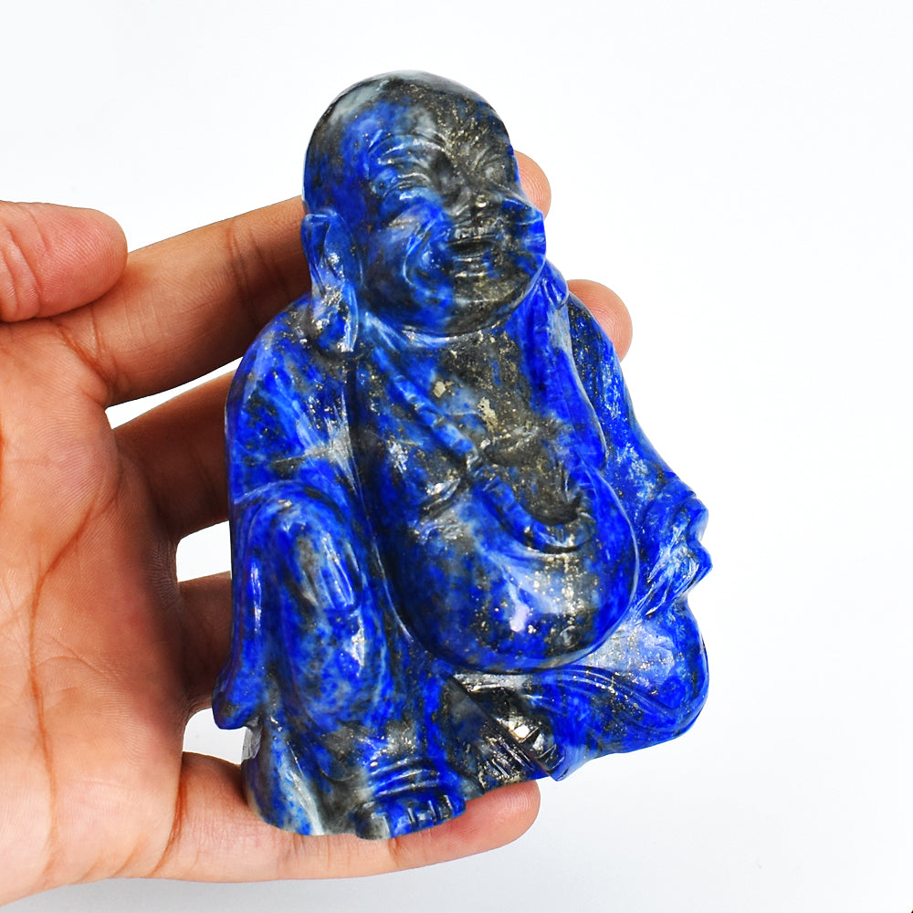 Natural 2638.00 Cts Genuine Lapis Lazuli Hand Carved  Crystal Gemstone Carving Laughing Buddha
