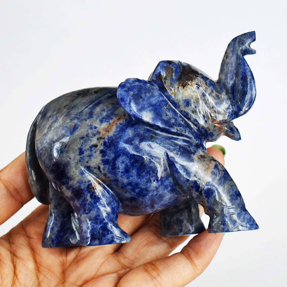 Artisian 1400.00 Cts  Blue Sodalite  Hand Carved Genuine Crystal Gemstone Carving Elephant