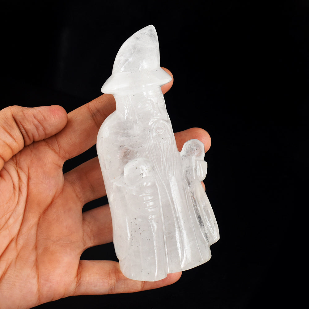 Natural 1700.00 Cts Genuine White Quartz  Hand Carved Crystal Gemstone Wizard Carving