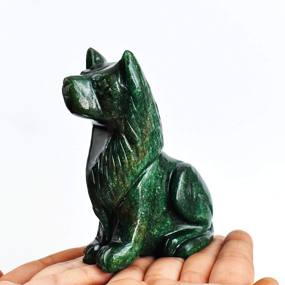 Awesome 1741.00 Cts Genuine Green Jade Hand Carved Crystal Gemstone Carving Dog