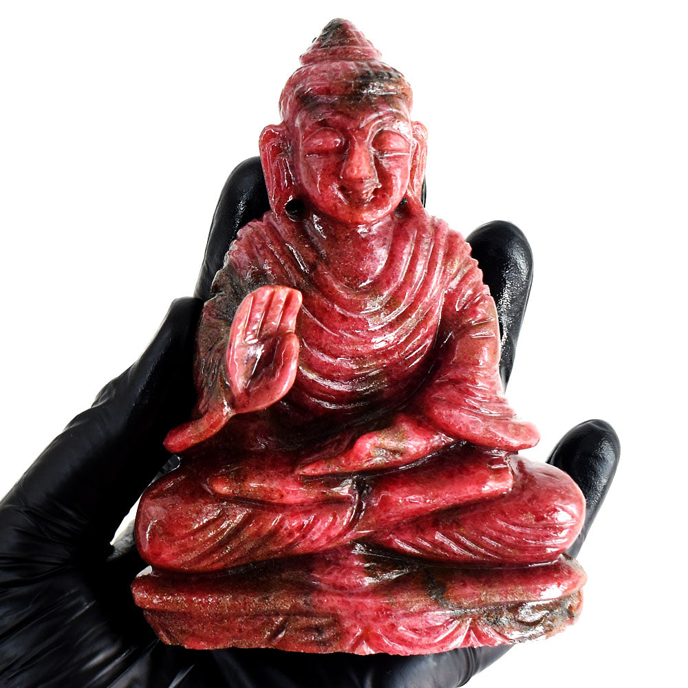 Gorgeous 2343.00 Cts Genuine Pink Rhodonite Hand Carved Crystal Gemstone Buddha Idol Carving
