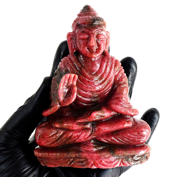 Gorgeous 2343.00 Cts Genuine Pink Rhodonite Hand Carved Crystal Gemstone Buddha Idol Carving