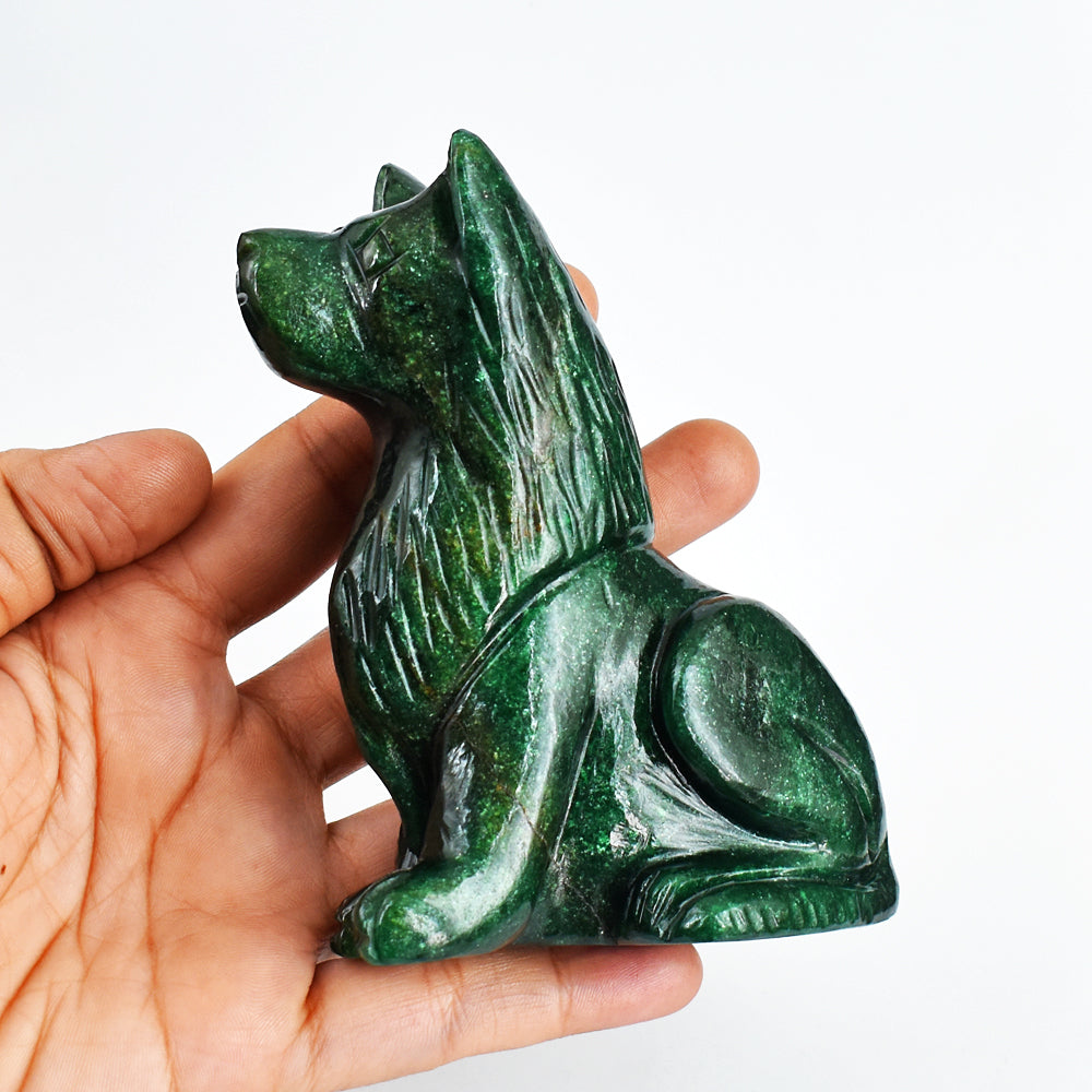 Awesome 1741.00 Cts Genuine Green Jade Hand Carved Crystal Gemstone Carving Dog