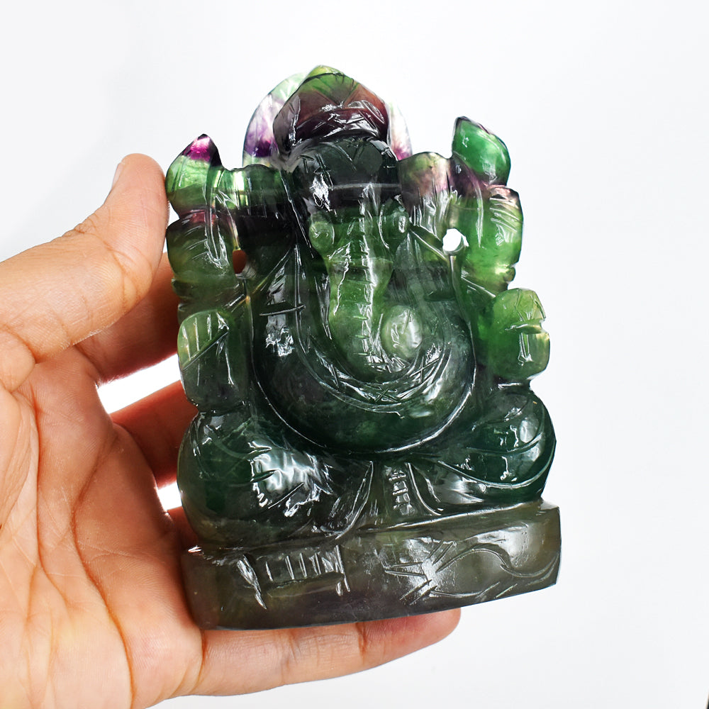 Amazing 2367.00 Cts Genuine Multicolor Fluorite Hand Carved Crystal Gemstone Carving Lord Ganesha