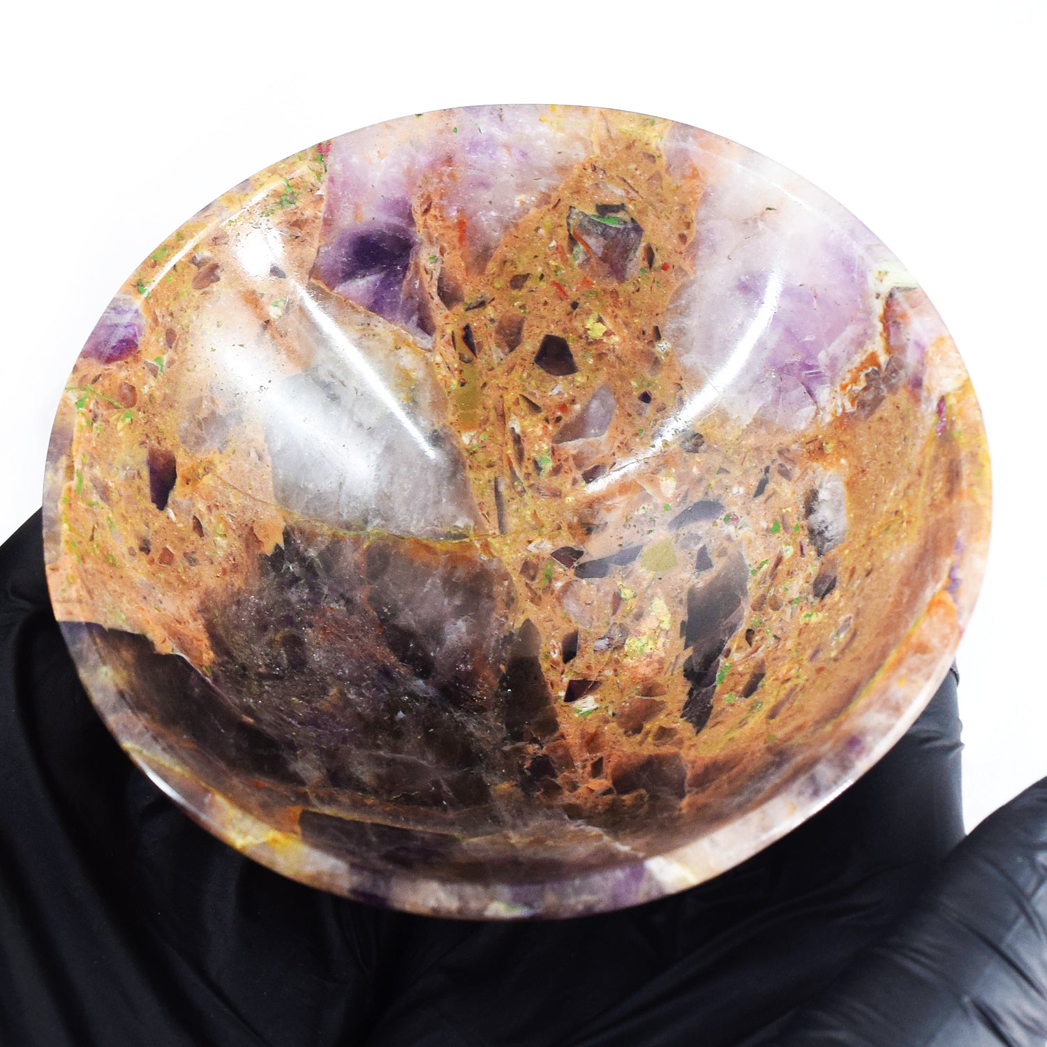 Lovely 830.00 Carats Genuine Chevron Amethyst Hand Carved Crystal Gemstone Carving Big Bowl