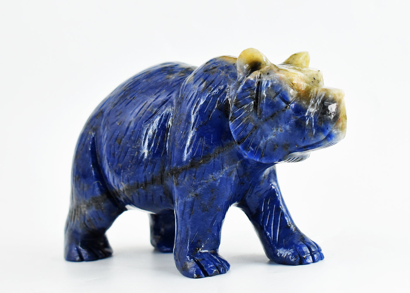 Exclusive 3546.00 Carats  Genuine  Sodalite  Hand  Carved Crystal  Bear Gemstone Carving