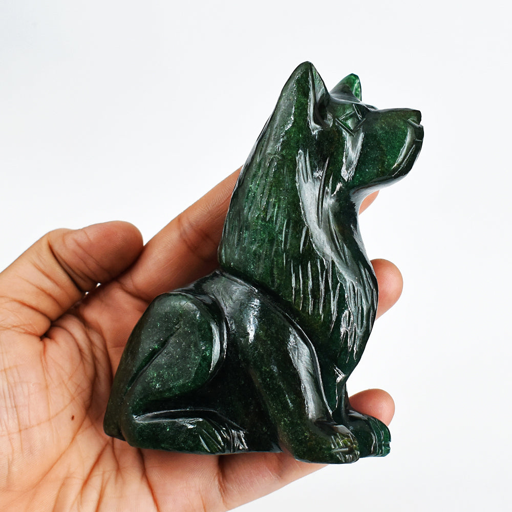 Awesome 1741.00 Cts Genuine Green Jade Hand Carved Crystal Gemstone Carving Dog