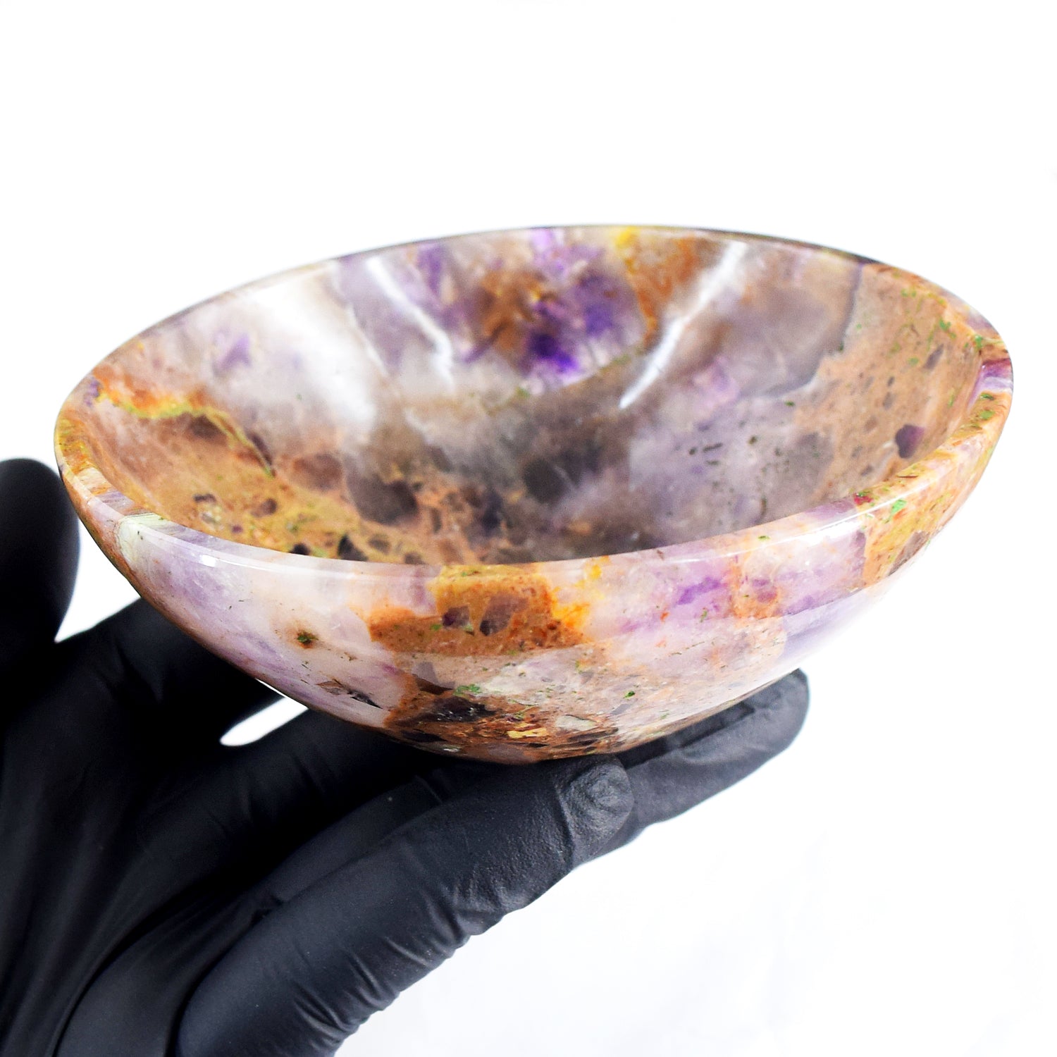 Lovely 830.00 Carats Genuine Chevron Amethyst Hand Carved Crystal Gemstone Carving Big Bowl