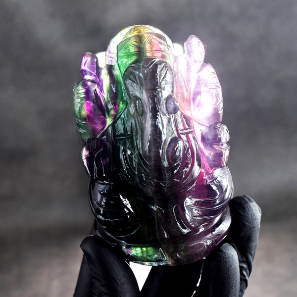 Amazing 1389.00 Cts Genuine Purple Fluorite Hand Carved Lord Ganesha Crystal