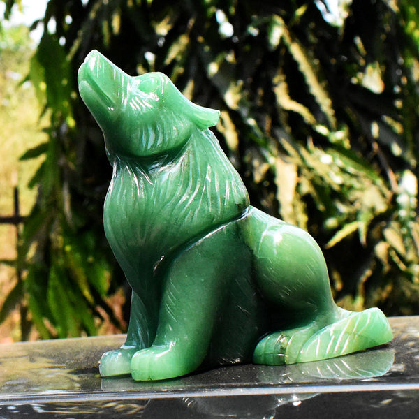 Amazing 4550.00 Cts Genuine Green Aventurine Hand Carved Wolf Gemstone Crystal Carving