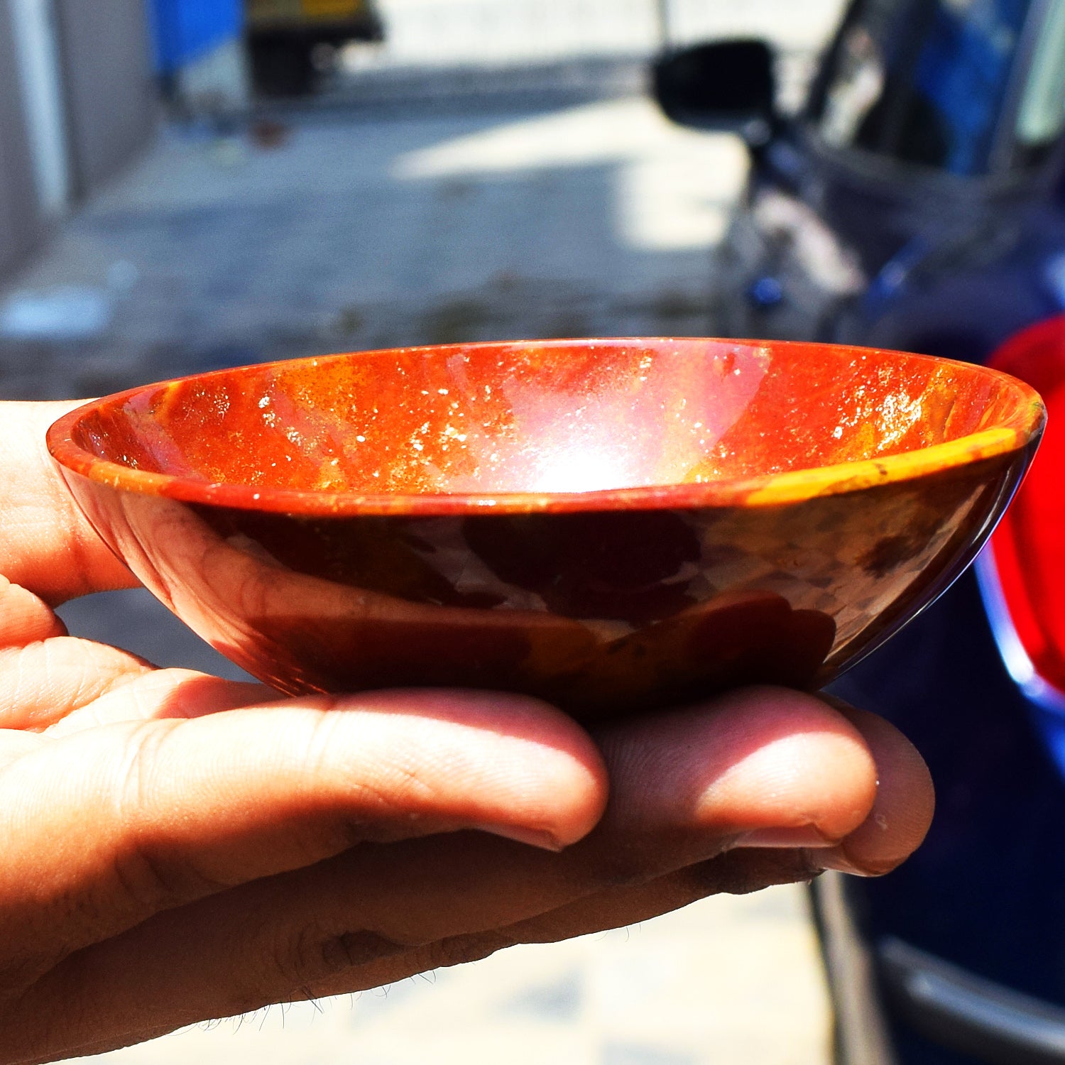 Incredible 450.00 Carats Genuine Red Mookaite Hand Carved Crystal Gemstone Carving Big Bowl