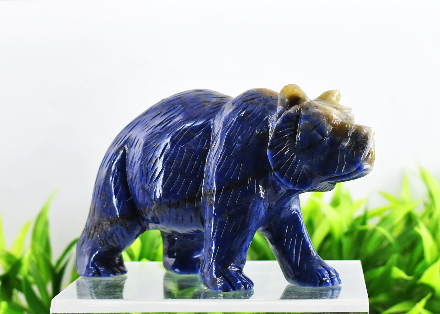 Exclusive 3546.00 Carats  Genuine  Sodalite  Hand  Carved Crystal  Bear Gemstone Carving